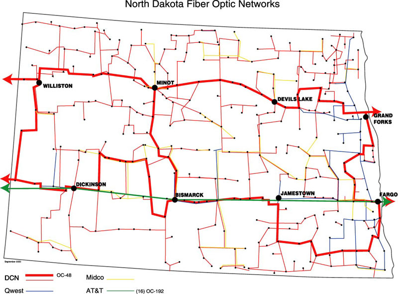 Map of North Dakota's Fiber Optic Network
